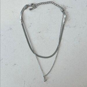 5/20$ Silver toned Layered Necklace with rhinestone